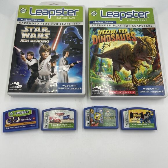 Lot 6 Leapfrog Game Cartridges Leapster cars SpongeBob Batman Star Wars dinosaur - Picture 1 of 10